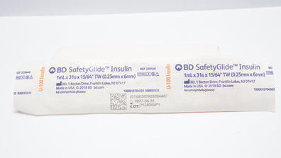 BD 328446 SafetyGlide U-100 Insulin Syringe 1mL 31G x 15/64inch TW